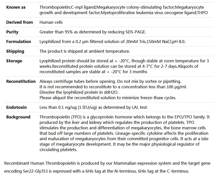 Recombinant Human Thrombopoietin/TPO,索莱宝,P00192-10ug