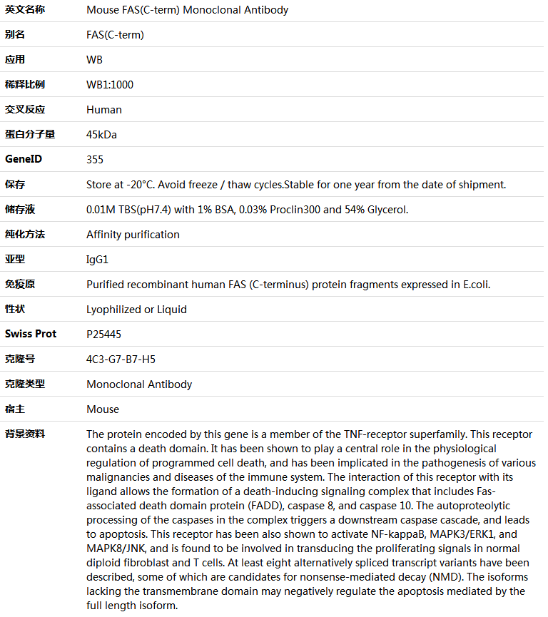 FAS(C-term) Antibody,索莱宝,K000037M-100ul