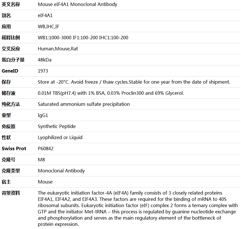 eIF4A1 Antibody,索莱宝,K000213M-50ul