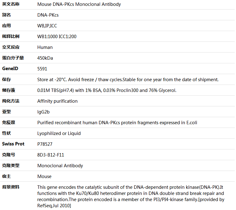 DNA-PKcs Antibody,索莱宝,K000062M-50ul