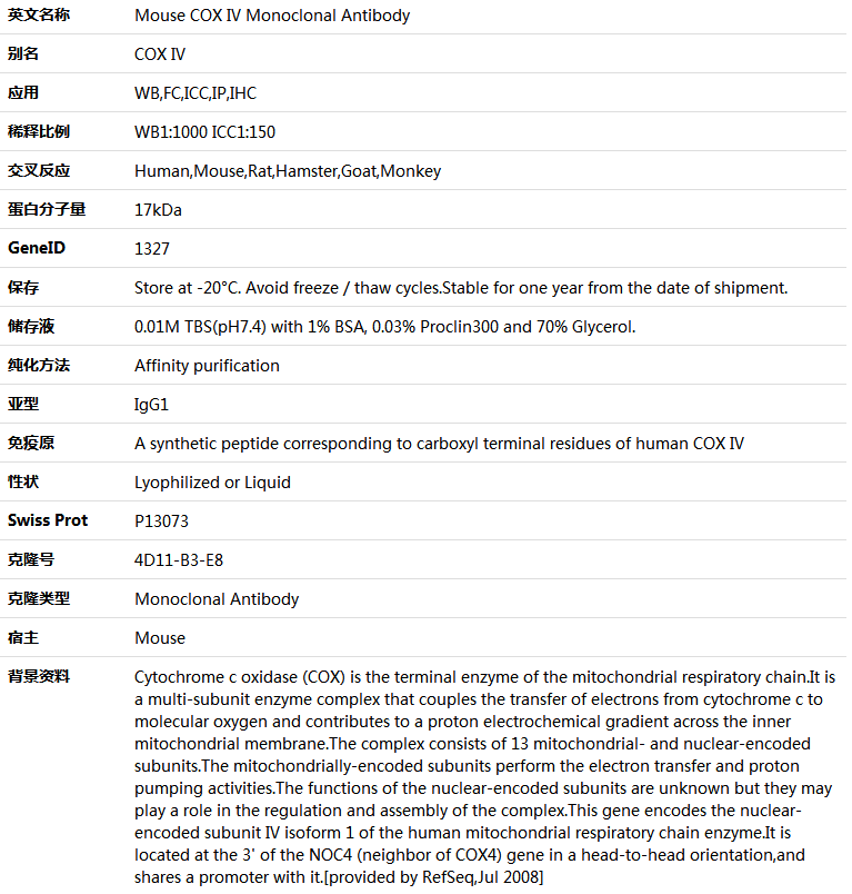 COX IV Antibody,索莱宝,K000016M-100ul