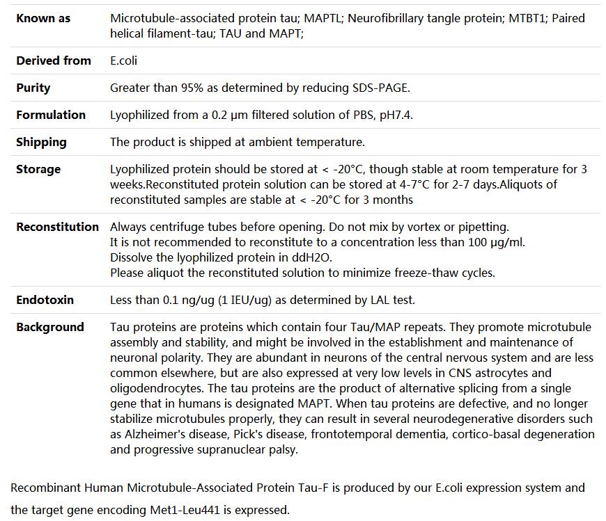 Recombinant Human tau-F protein/Microtubule-associated protein tau,索莱宝,P00164-1mg