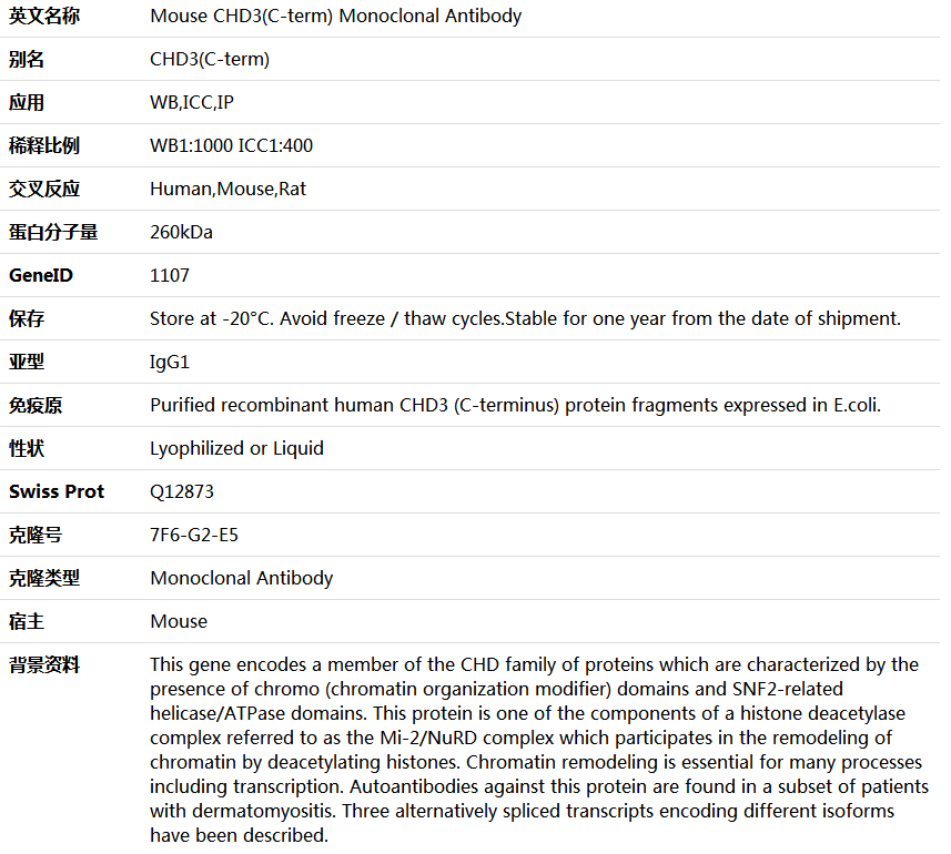 CHD3(C-term) Antibody,索莱宝,K000030M-50ul