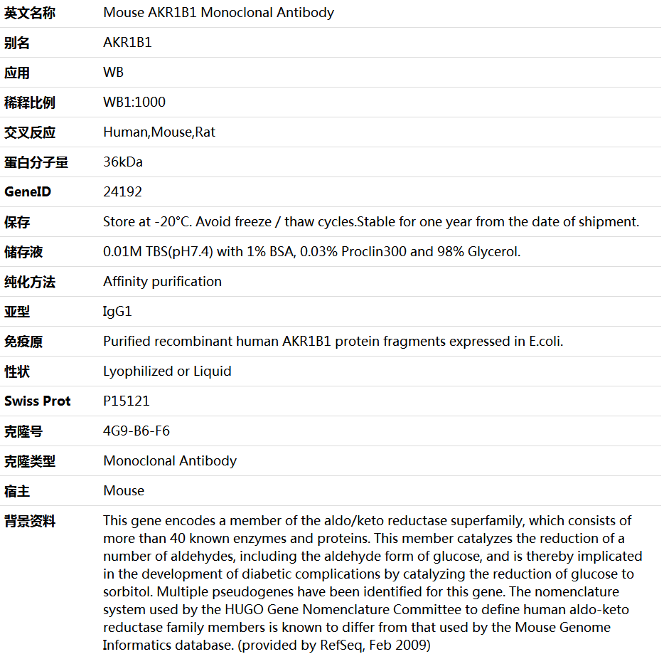 AKR1B1 Antibody,索莱宝,K000075M-100ul