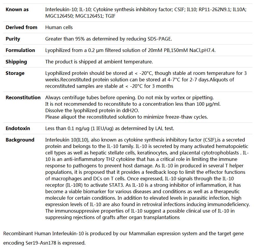 Recombinant Human IL-10,索莱宝,P00134-500ug