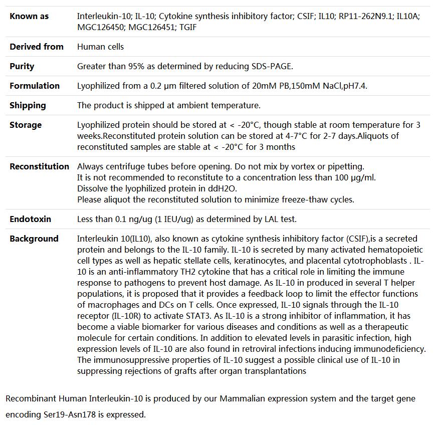 Recombinant Human IL-10,索莱宝,P00134-1mg