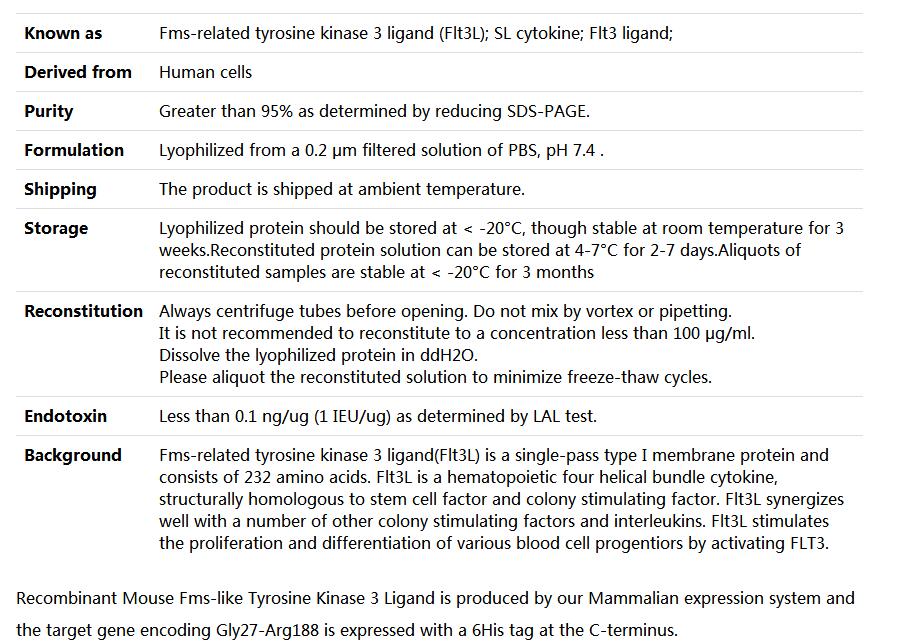 Recombinant Mouse Flt3L/Fms-related tyrosine kinase 3 ligand,索莱宝,P00128-10ug