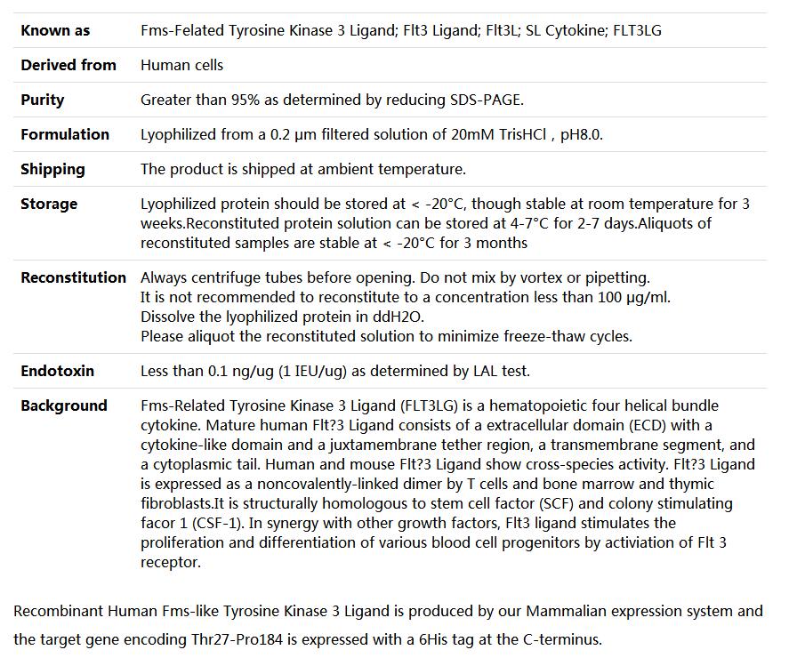 Recombinant Human Flt3L/Fms-related tyrosine kinase 3 ligand,索莱宝,P00122-1mg