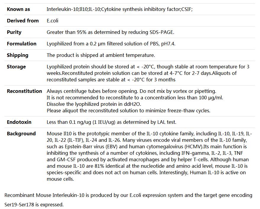 Recombinant Mouse IL-10/Interleukin-10,索莱宝,P00104-10ug