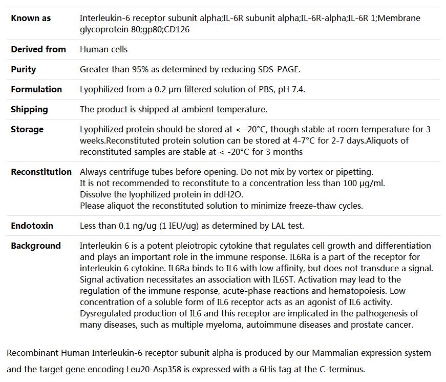 Recombinant Human IL-6Ra/IL6R/HABP2/Interleukin-6 receptor subunit alpha,索莱宝,P00103-1mg