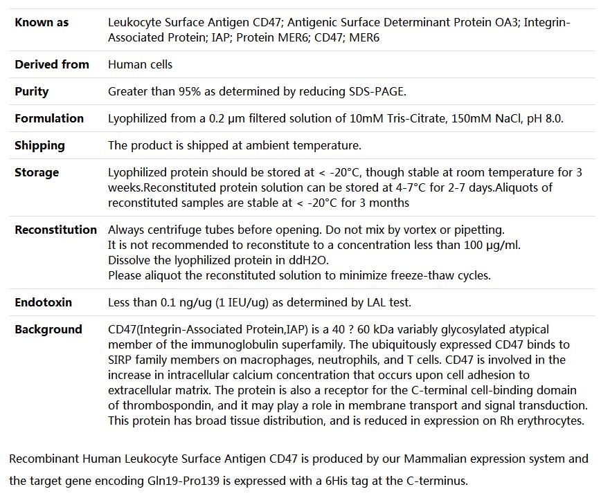 Recombinant Human CD47/IAP,索莱宝,P00074-50ug