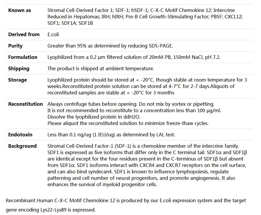 Recombinant Human CXCL12/SDF-1(22-89),索莱宝,P00070-10ug