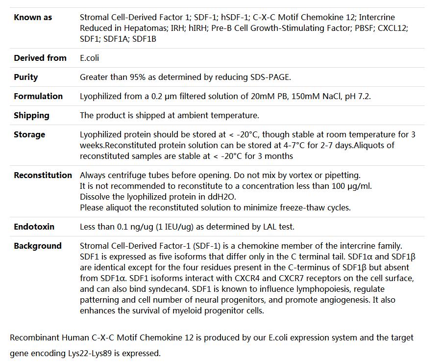 Recombinant Human CXCL12/SDF-1(22-89),索莱宝,P00070-500ug