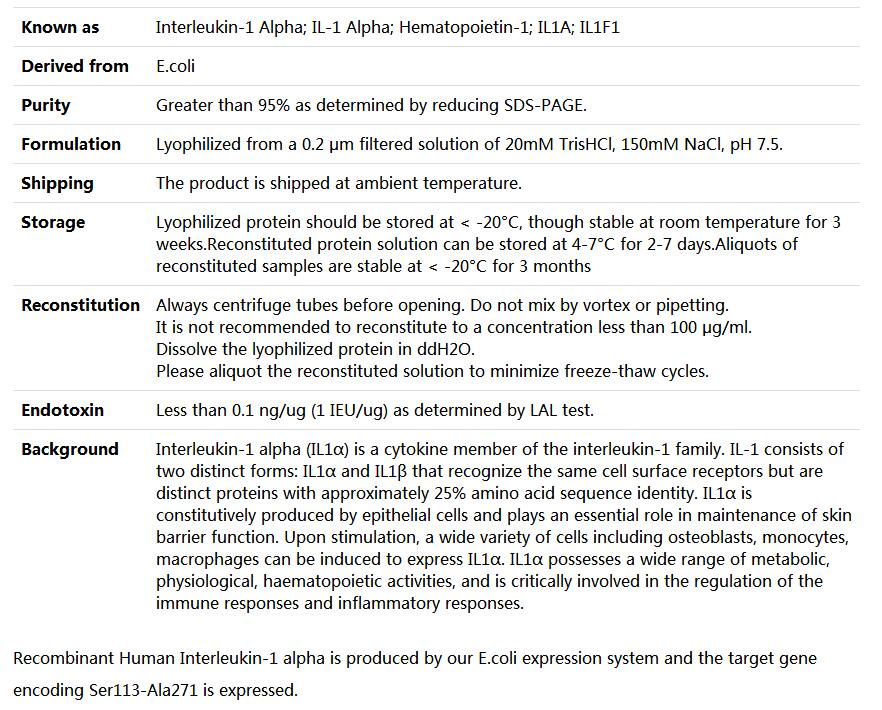 Recombinant Human IL-1F1/IL-1a,索莱宝,P00058-1mg