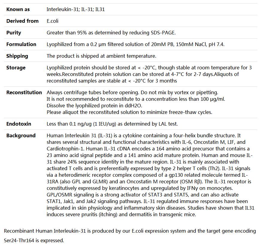 Recombinant Human IL-31,索莱宝,P00055-500ug