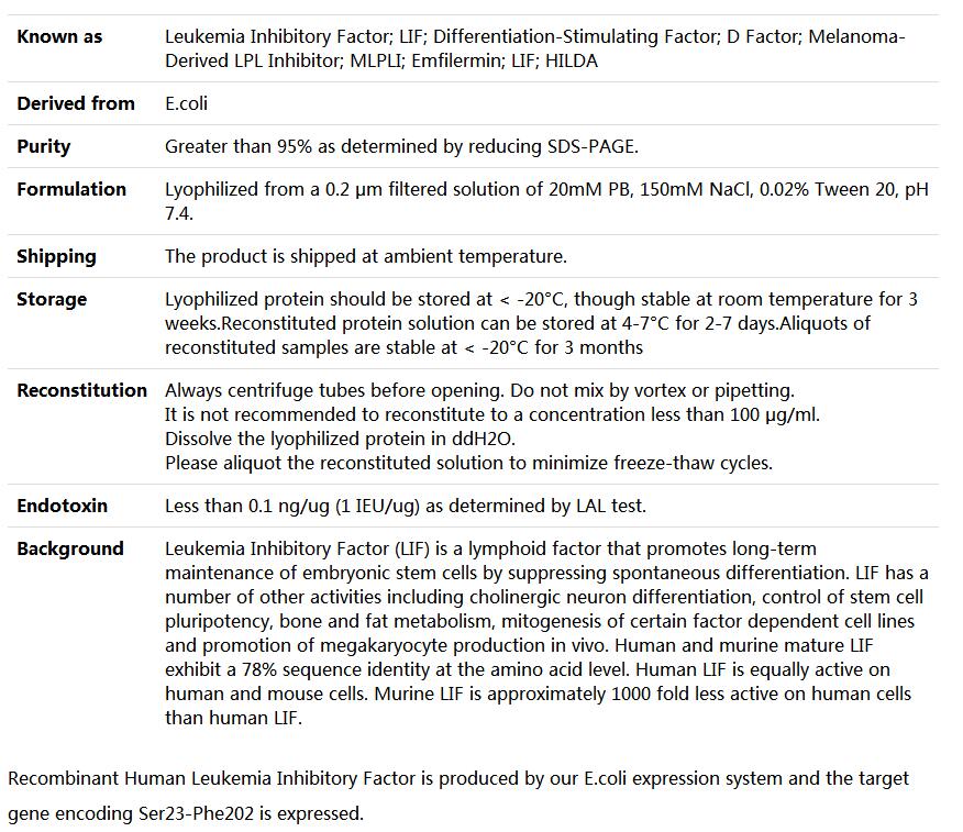Recombinant Human LIF/Leukemia inhibitory factor,索莱宝,P00042-500ug