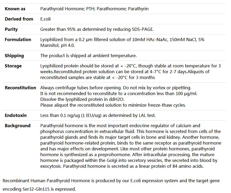 Recombinant Human PTH 1-84/Parathyroid hormone/Parathormone,索莱宝,P00038-500ug