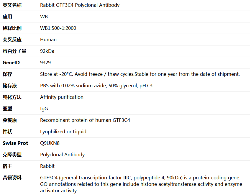 GTF3C4 Antibody,索莱宝,K006020P-50ul