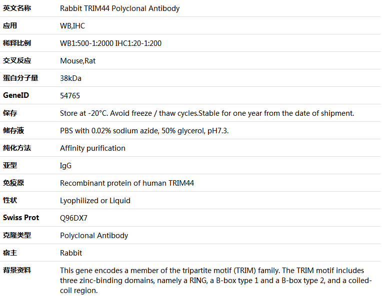 TRIM44 Antibody,索莱宝,K005958P-50ul