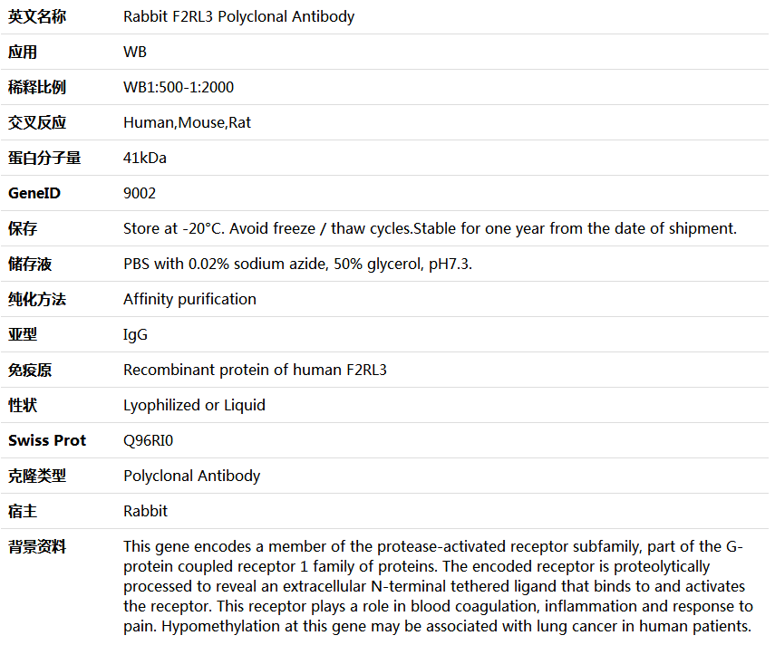 F2RL3 Antibody,索莱宝,K005862P-100ul