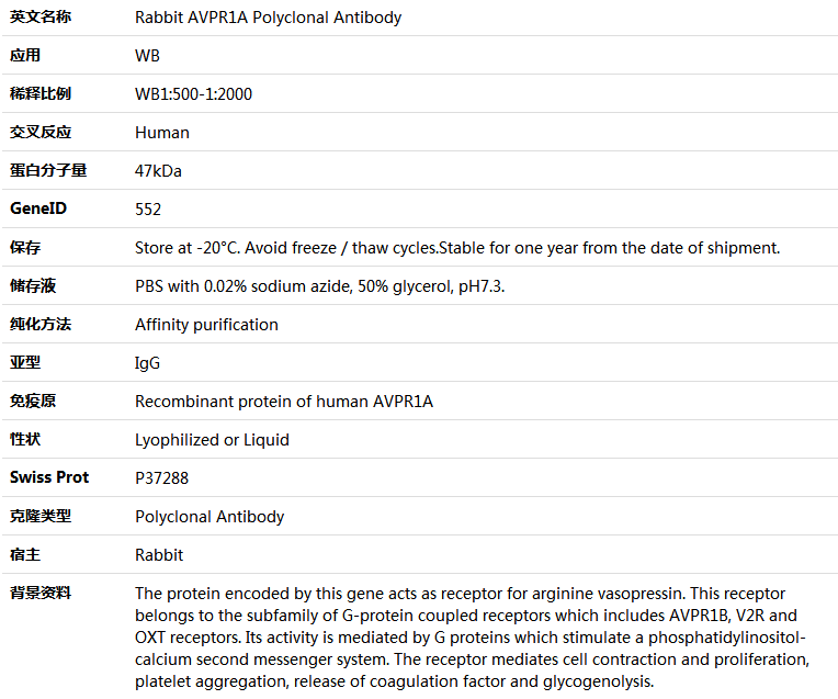 AVPR1A Antibody,索莱宝,K005809P-100ul