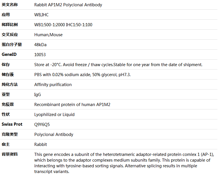 AP1M2 Antibody,索莱宝,K005763P-50ul