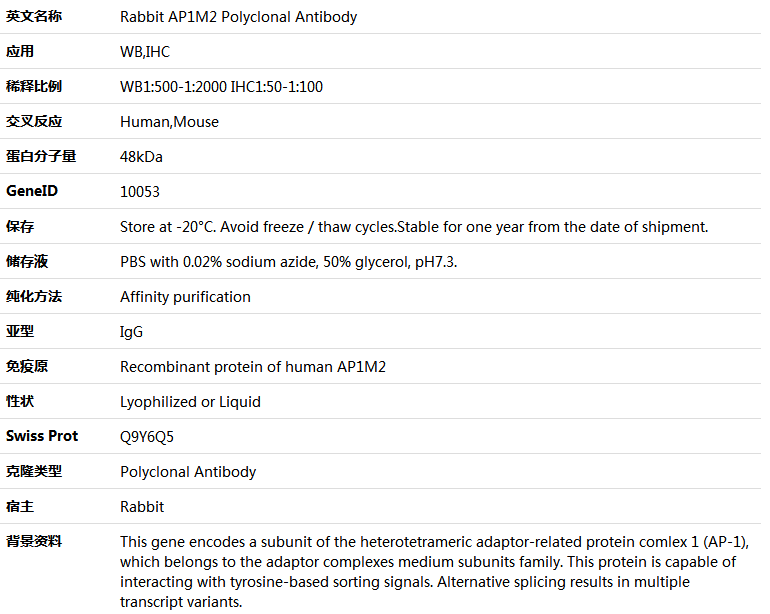 AP1M2 Antibody,索莱宝,K005763P-100ul
