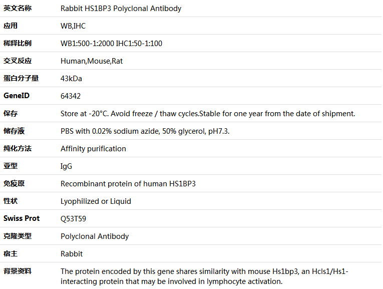 HS1BP3 Antibody,索莱宝,K005725P-100ul