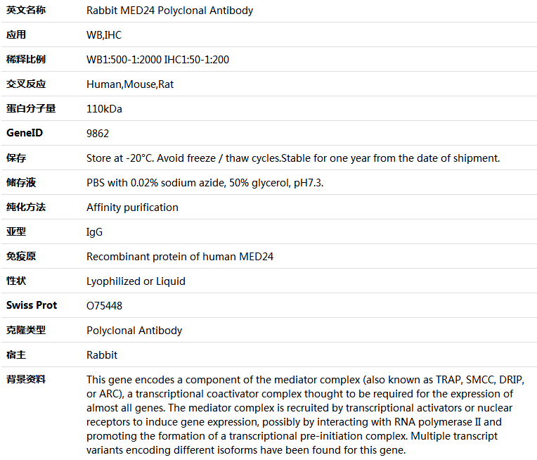 MED24 Antibody,索莱宝,K005639P-50ul