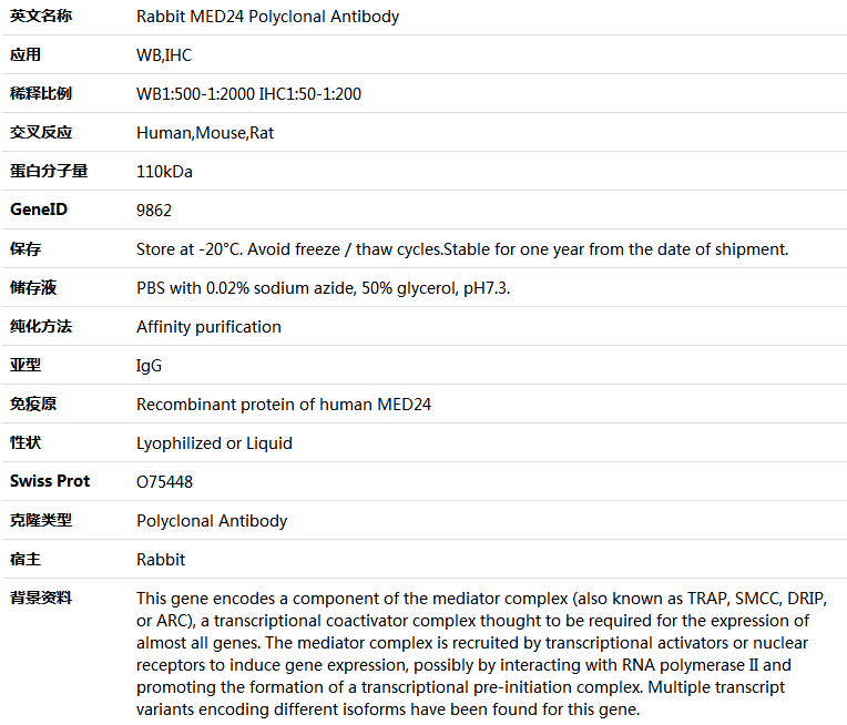 MED24 Antibody,索莱宝,K005639P-100ul