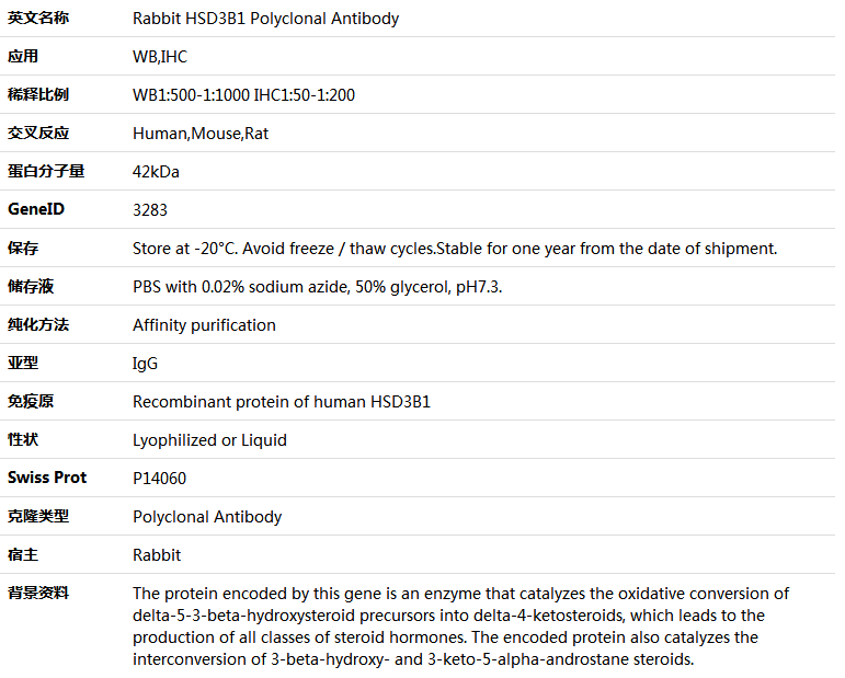 HSD3B1 Antibody,索莱宝,K005629P-50ul