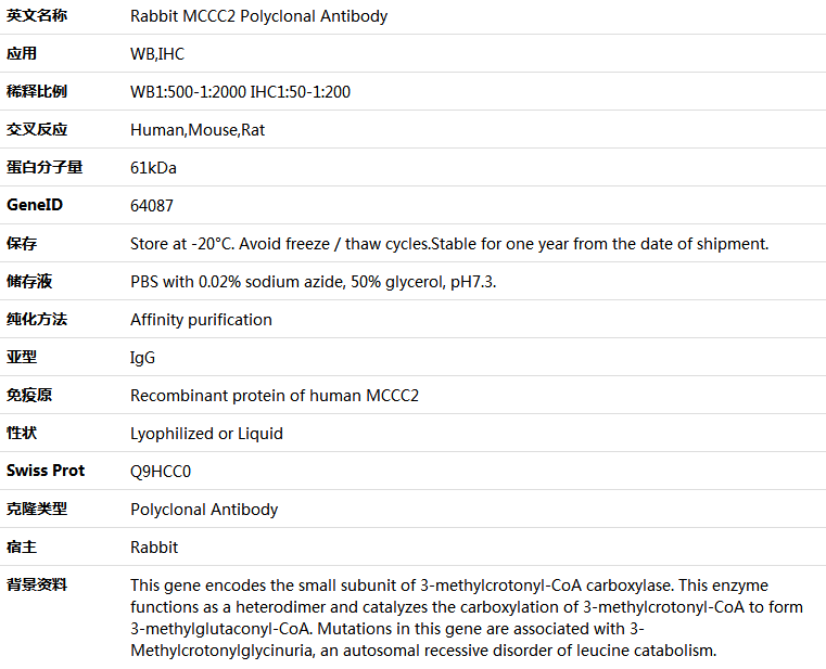 MCCC2 Antibody,索莱宝,K005607P-100ul