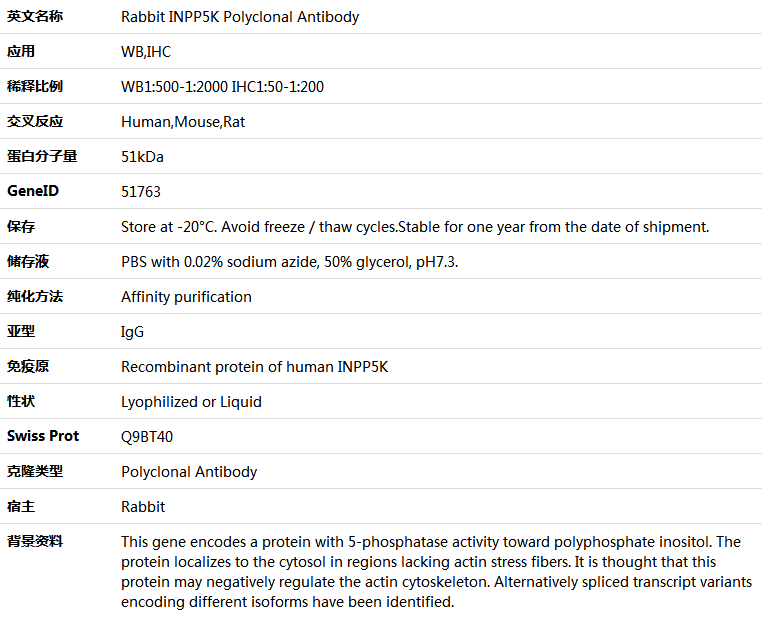 INPP5K Antibody,索莱宝,K005477P-50ul