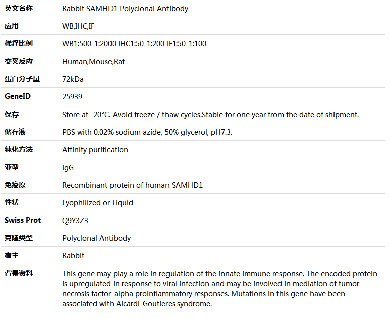 SAMHD1 Antibody,索莱宝,K005469P-50ul