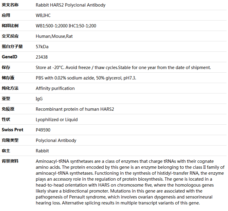 HARS2 Antibody,索莱宝,K005462P-50ul