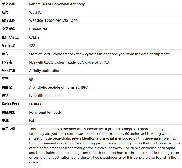 C4BPA Antibody,索莱宝,K005367P-100ul