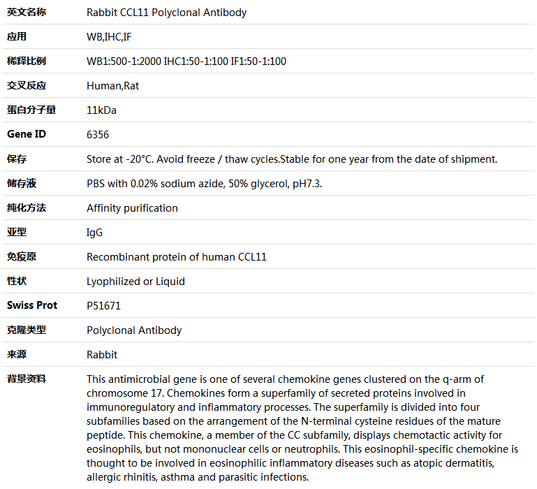 CCL11 Antibody,索莱宝,K005329P-100ul