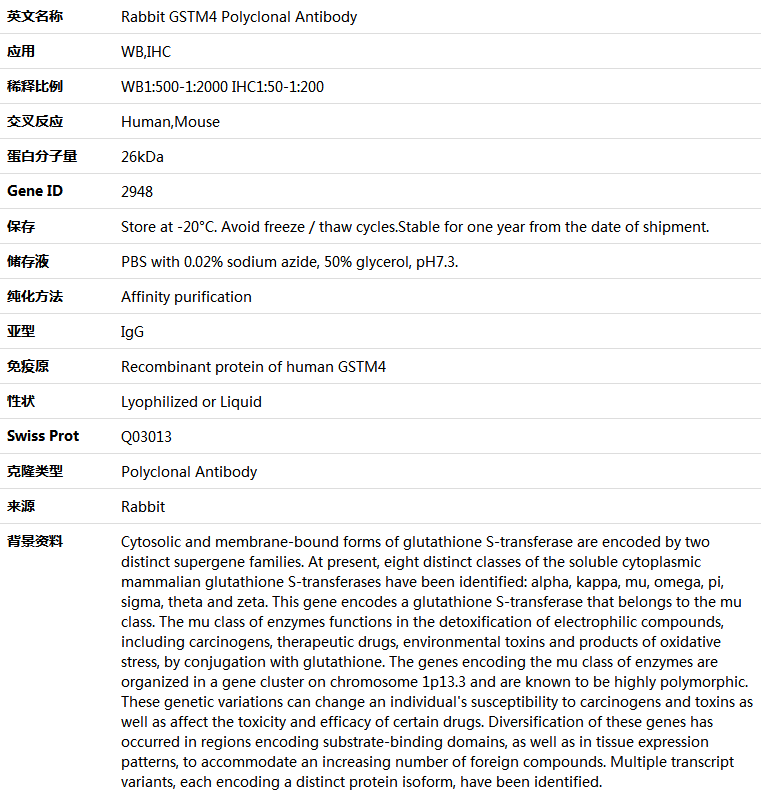 GSTM4 Antibody,索莱宝,K005244P-100ul