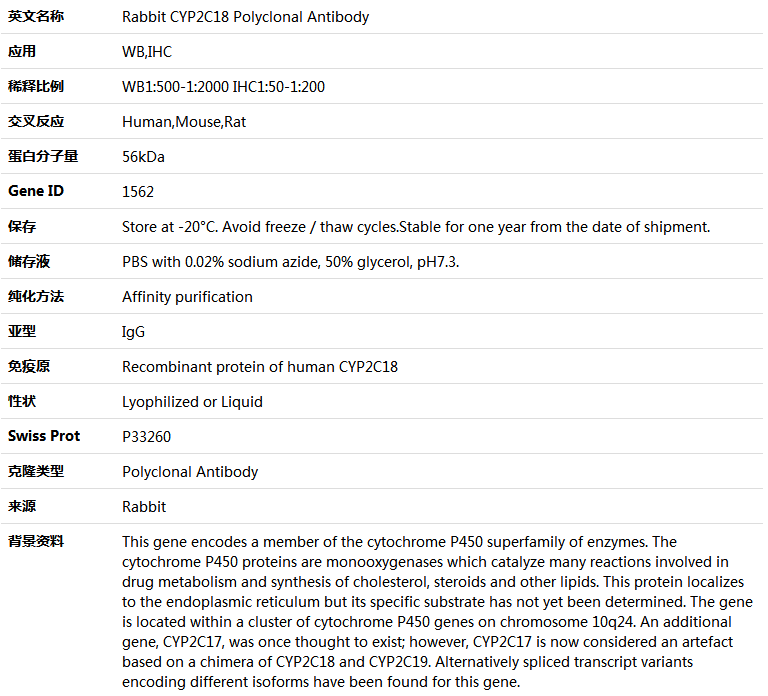 CYP2C18 Antibody,索莱宝,K005242P-100ul