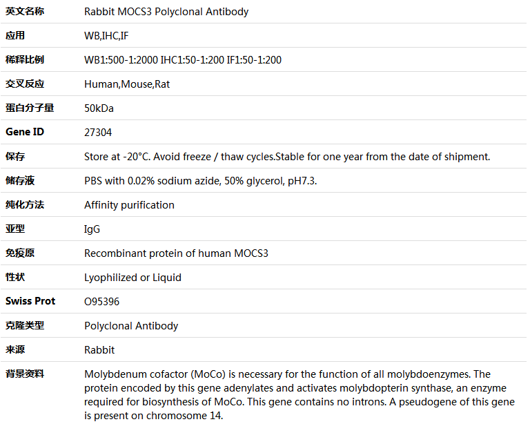MOCS3 Antibody,索莱宝,K005209P-100ul