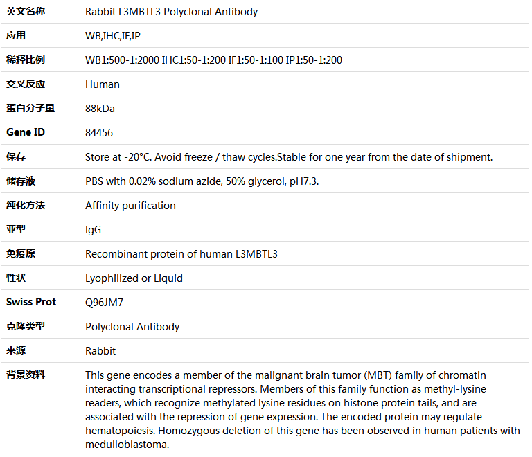 L3MBTL3 Antibody,索莱宝,K005142P-100ul