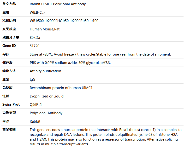 UIMC1 Antibody,索莱宝,K005112P-100ul