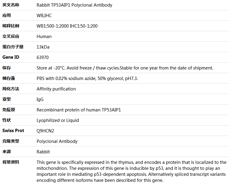 TP53AIP1 Antibody,索莱宝,K005100P-30ul