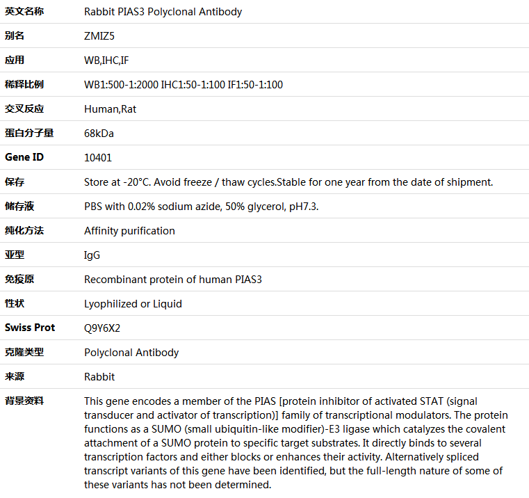 PIAS3 Antibody,索莱宝,K004979P-100ul