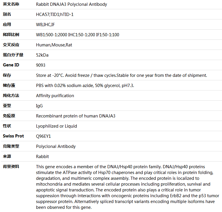 DNAJA3 Antibody,索莱宝,K004953P-100ul
