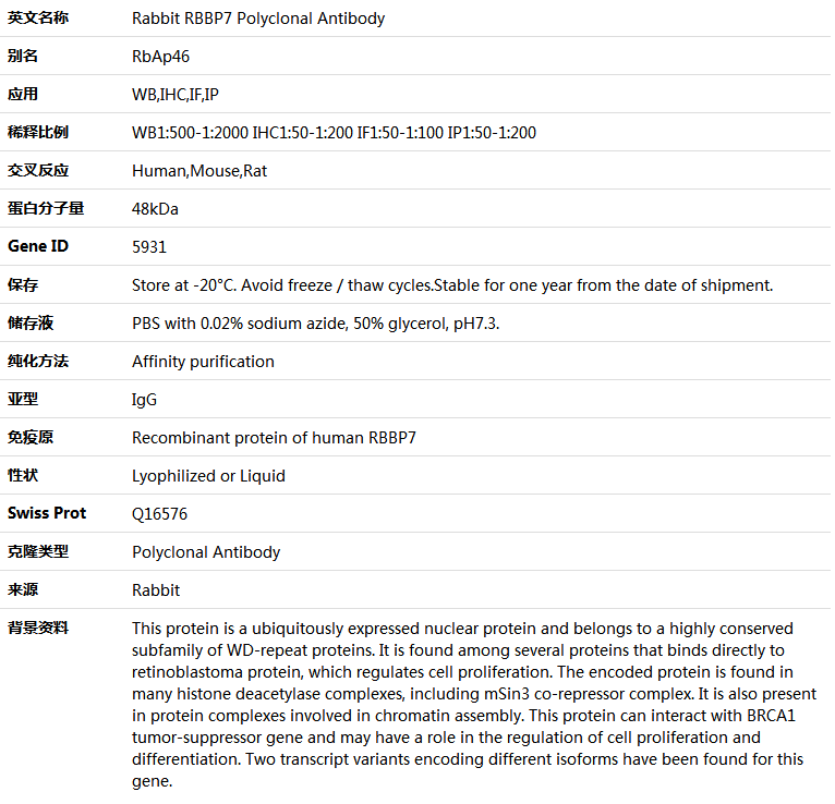 RBBP7 Antibody,索莱宝,K004901P-30ul