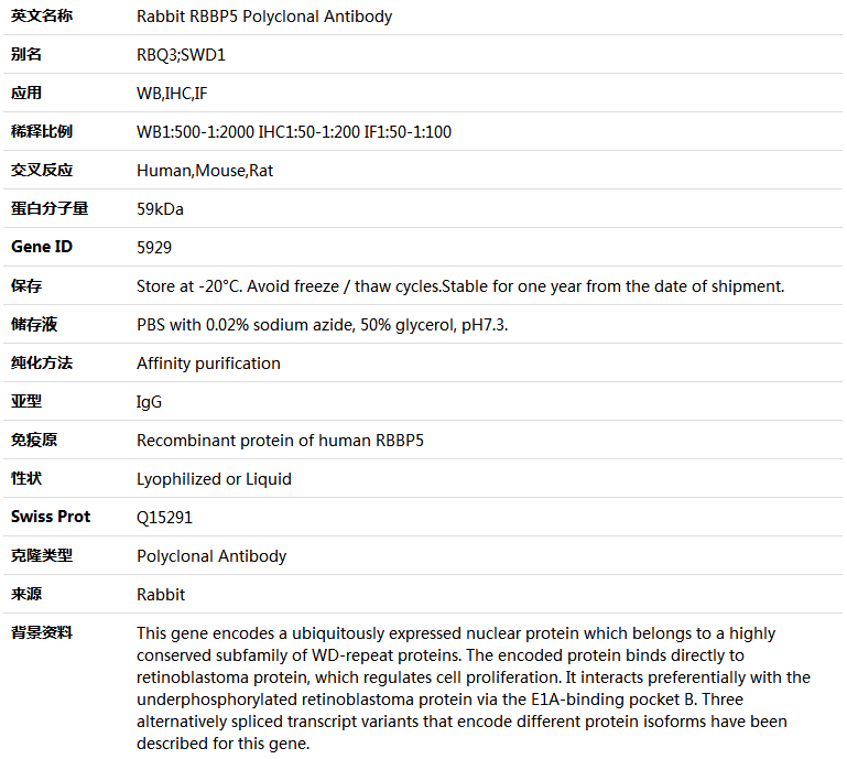 RBBP5 Antibody,索莱宝,K004899P-50ul