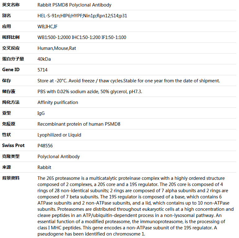 PSMD8 Antibody,索莱宝,K004892P-100ul