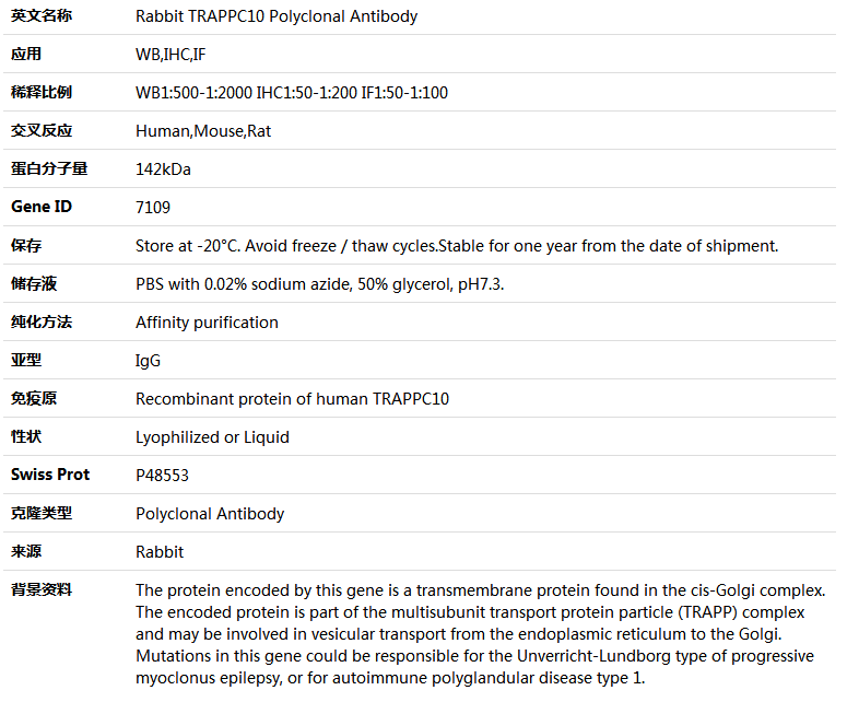 TRAPPC10 Antibody,索莱宝,K004789P-100ul