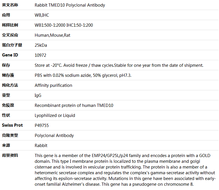 TMED10 Antibody,索莱宝,K004783P-50ul